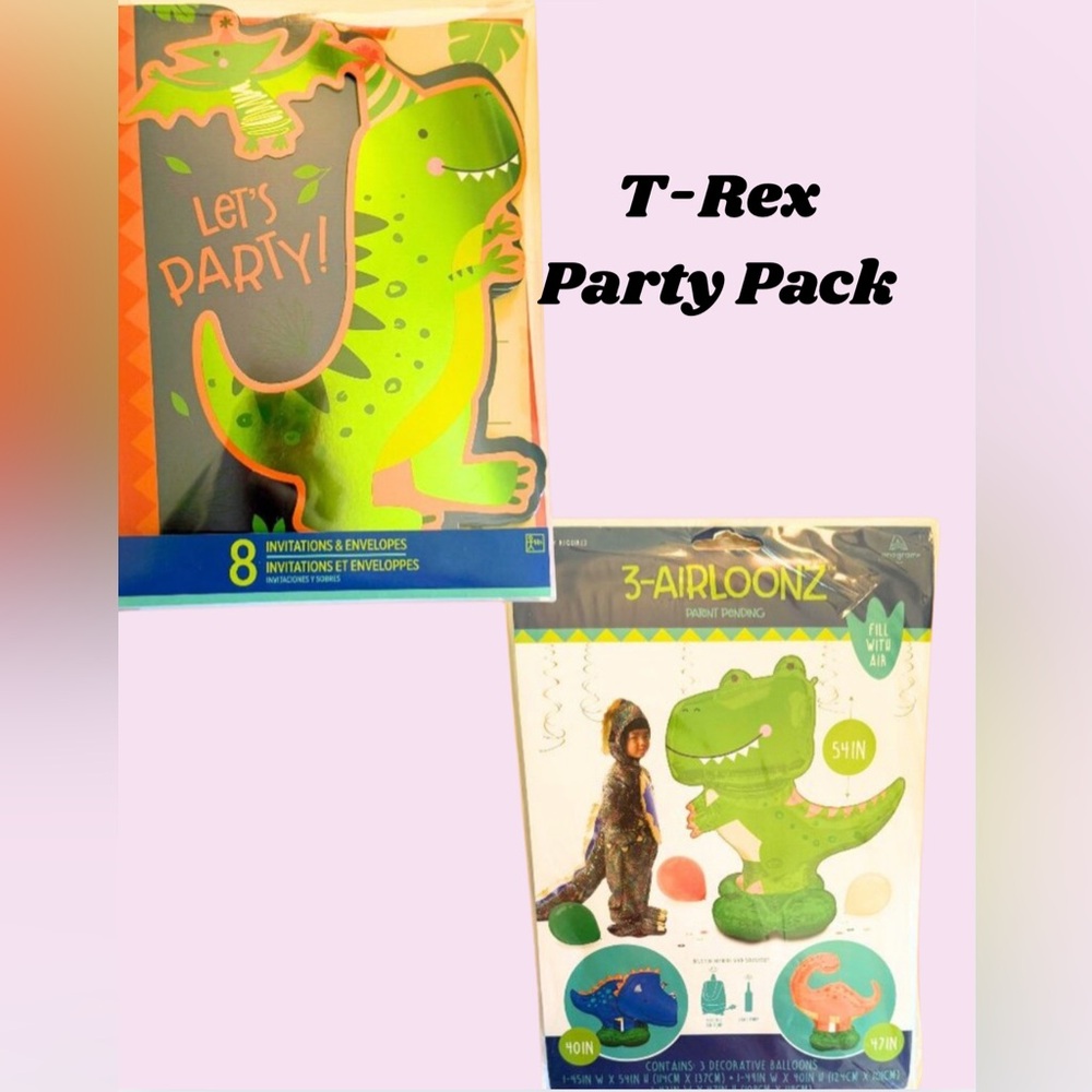 TREX PARTY SET 3 MEGA BALOONS AND INVITATION CARDS -